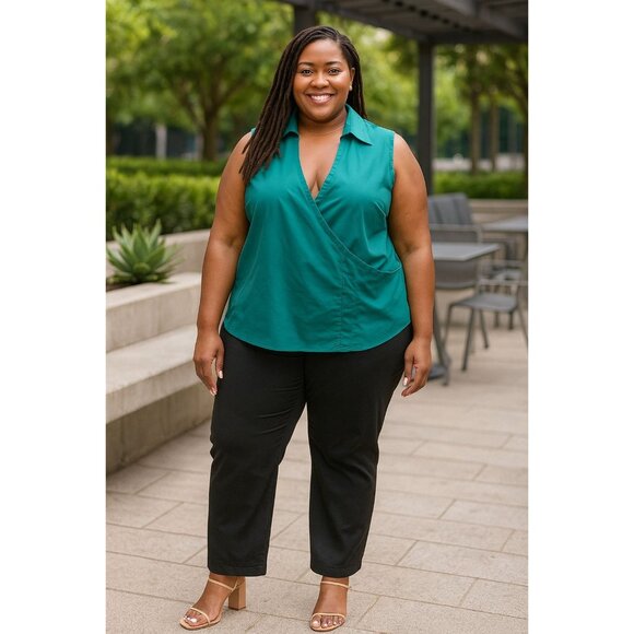 Worthington Woman  2X Blouse Stretch Sleeveless Collared Wrap Style Side Zipper - Picture 9 of 9